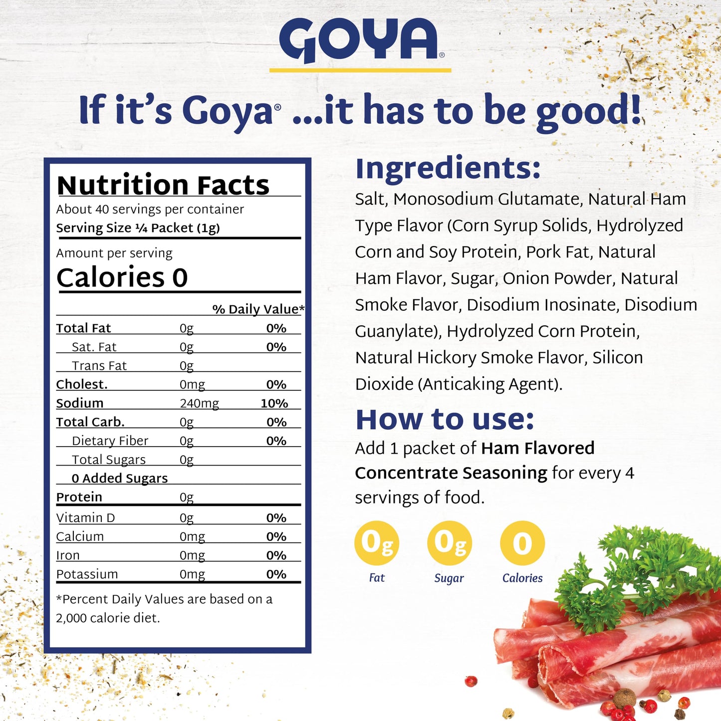 Ham Base Concentrate Seasoning by Goya, Ham Bouillon, for Beans, Soup, Poultry, Seafood, Meat, and Vegetables, 6-Pack, 1.41oz. P