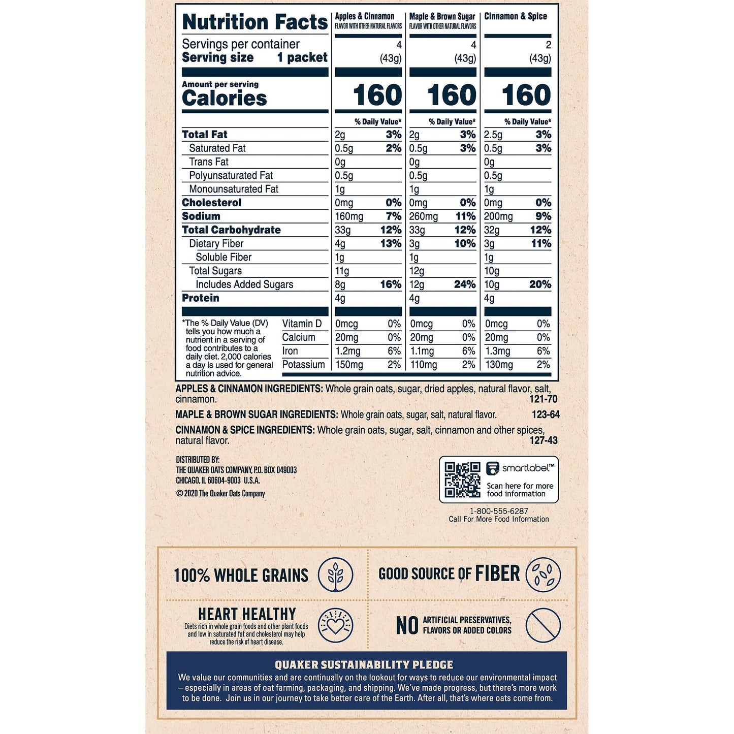 Quaker, Instant Oatmeal, Variety Pack, 10 Ct