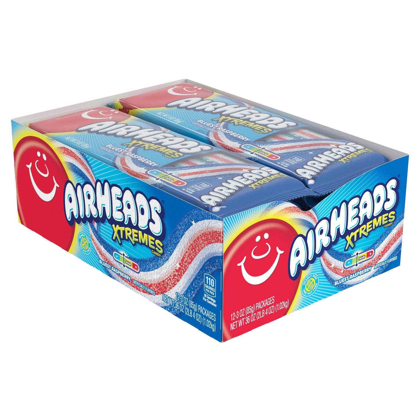 Airheads Xtremes Belts  Halloween Trick or Treat Sweetly Sour Candy  Bluest Raspberry Flavor  Individually Wrapped Bulk Candy for mature-themeds & Kids  Non-Melting  3 oz Packs (Box of 12 Packs)