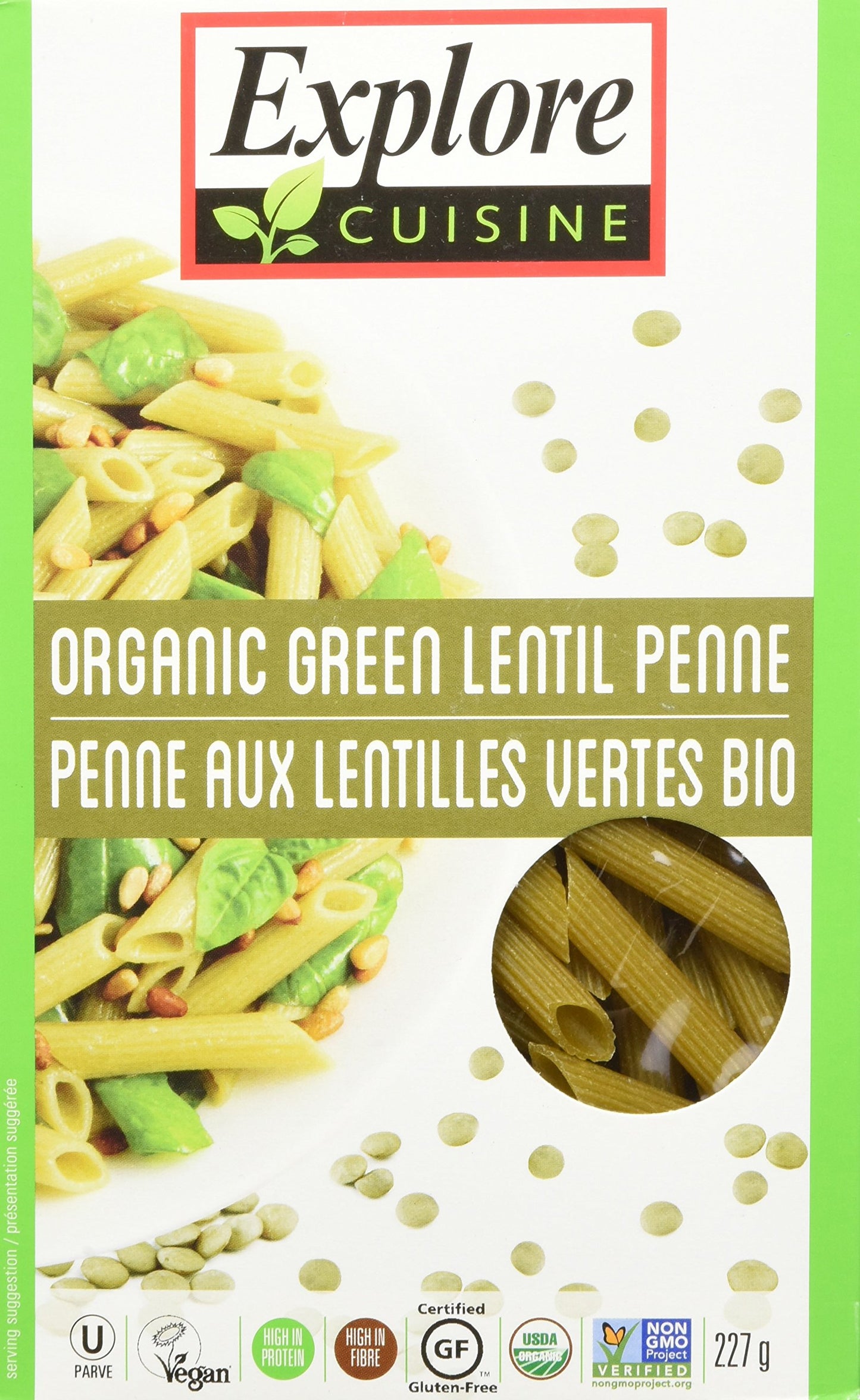 Explore Cuisine Green Lentil Penne, 8 Ounce