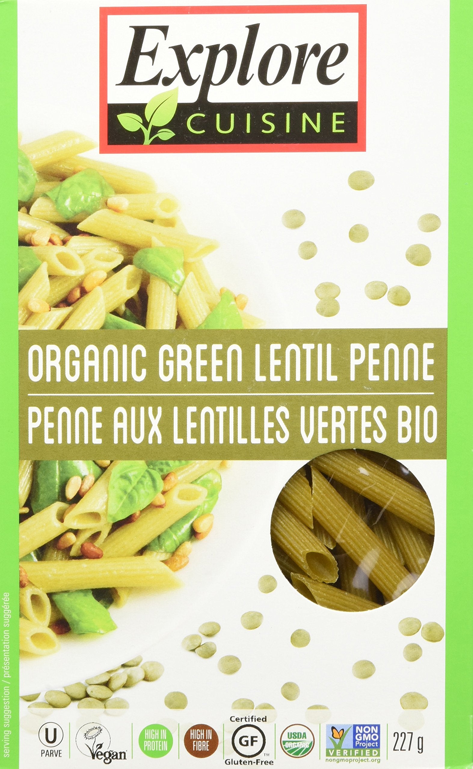 Explore Cuisine Green Lentil Penne, 8 Ounce