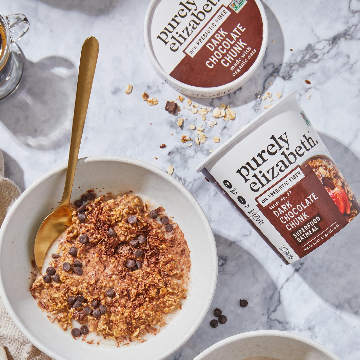 Purely Elizabeth Superfood Oatmeal Cup With Prebiotic Fiber, Dark Chocolate Chunk, Vegan Friendly, Organic, Gluten Free & Non-Gm