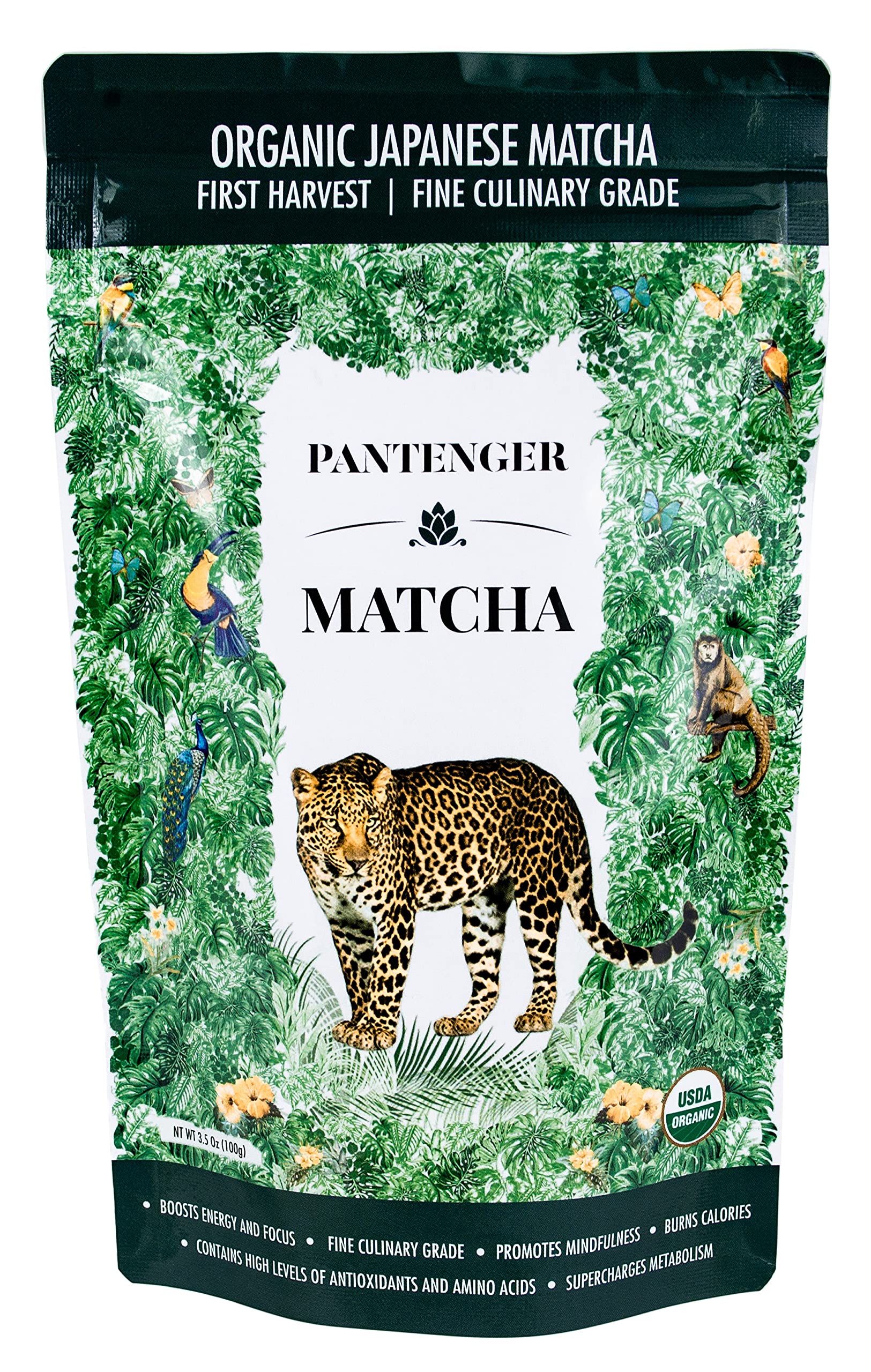 Pantenger Organic Matcha Green Tea Powder - Latte & Smoothie Grade, 3.5 OZ, Japanese First Harvest, Stone Milled, 80 Servings