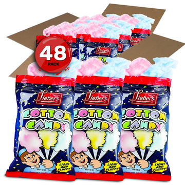Lieber'S Cotton Candy | 48 Pack Of Light & Fluffy Vintage Candy | Blue & Red Carnival Birthday Party Favors Treats Supplies For