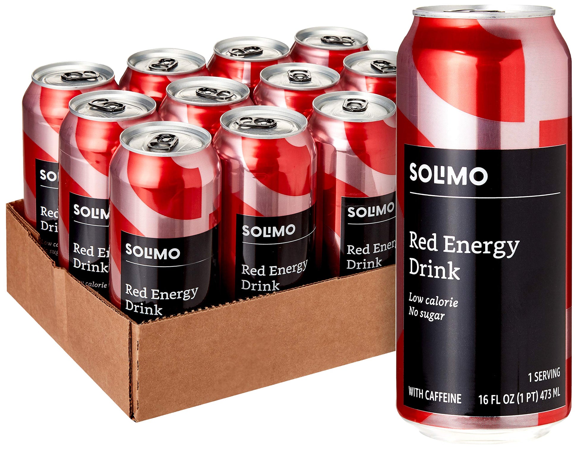 large online retailer Brand - Solimo Red Energy Drink  Sugar-Free  Vegan  Low-Calorie  16 fl oz (Pack of 12)