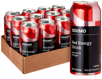 large online retailer Brand - Solimo Red Energy Drink  Sugar-Free  Vegan  Low-Calorie  16 fl oz (Pack of 12)