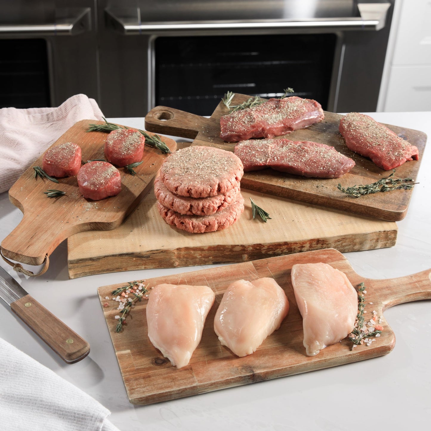 Rastellis Grilling Meat Pack - Wagyu Burgers, Sirloin Steaks, Filet Mignon, Chicken Breasts, 48 Count, 13 lbs Total