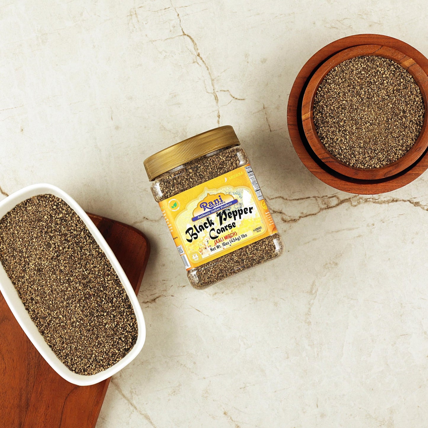 Rani Black Pepper Coarse Ground 28 Mesh 16oz PET Jar - All Natural, Vegan, Gluten Friendly, NON-GMO, Kosher, Product of Vietnam