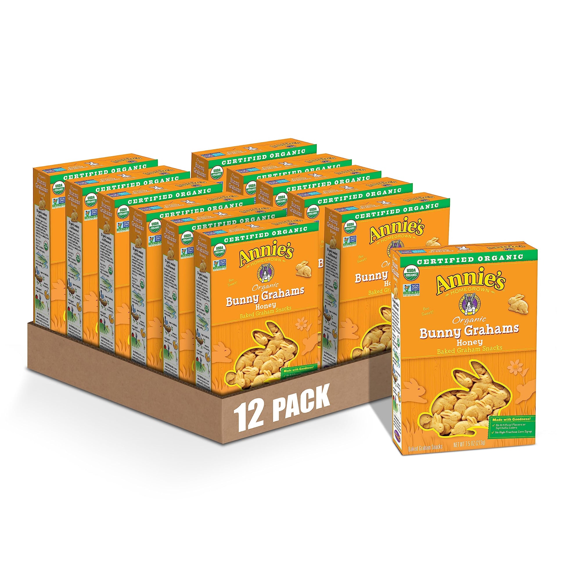 Annie s Organic Baked Bunny Grahams Snacks, Honey, 7.5 oz (Pack of 12)