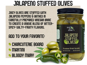 Green Jay Gourmet Jalapeno Stuffed Olives - All Natural - 2 x 16 Oz - Perfect for Cocktails & Cheese Boards