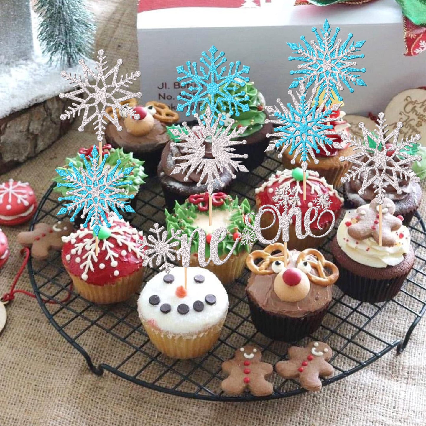 28 Pcs One Snowflake Cupcake Toppers Glitter Winter Snowflake 1St Birthday Cupcake Picks First Birthday Snowflake Cake Decoratio
