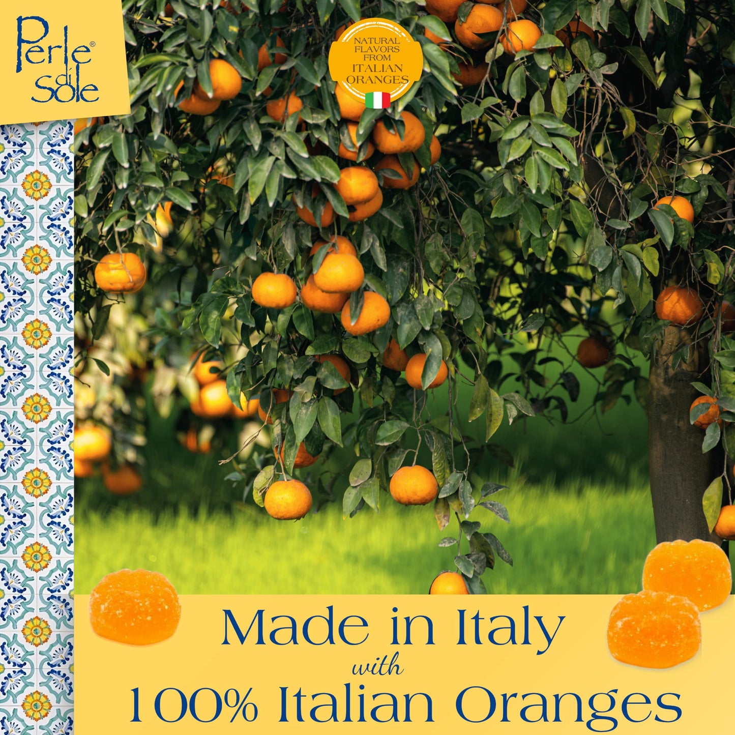 Perle Di Sole Orange Candy Jellies - Italian Jelly Candy Individually Wrapped - Soft Fruit Candies - 6 Pack (7.05Oz. Bag)