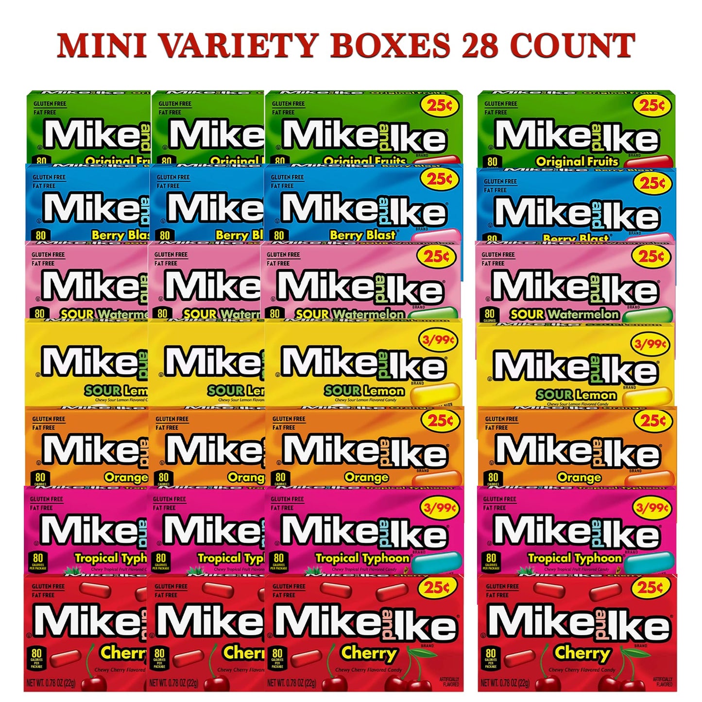 Rebel Smuggling Galactic Emporium Mike and Ike Candy Bulk Variety Gift Basket - 28 Pack, 7 Flavors, 4 Mini Boxes Each