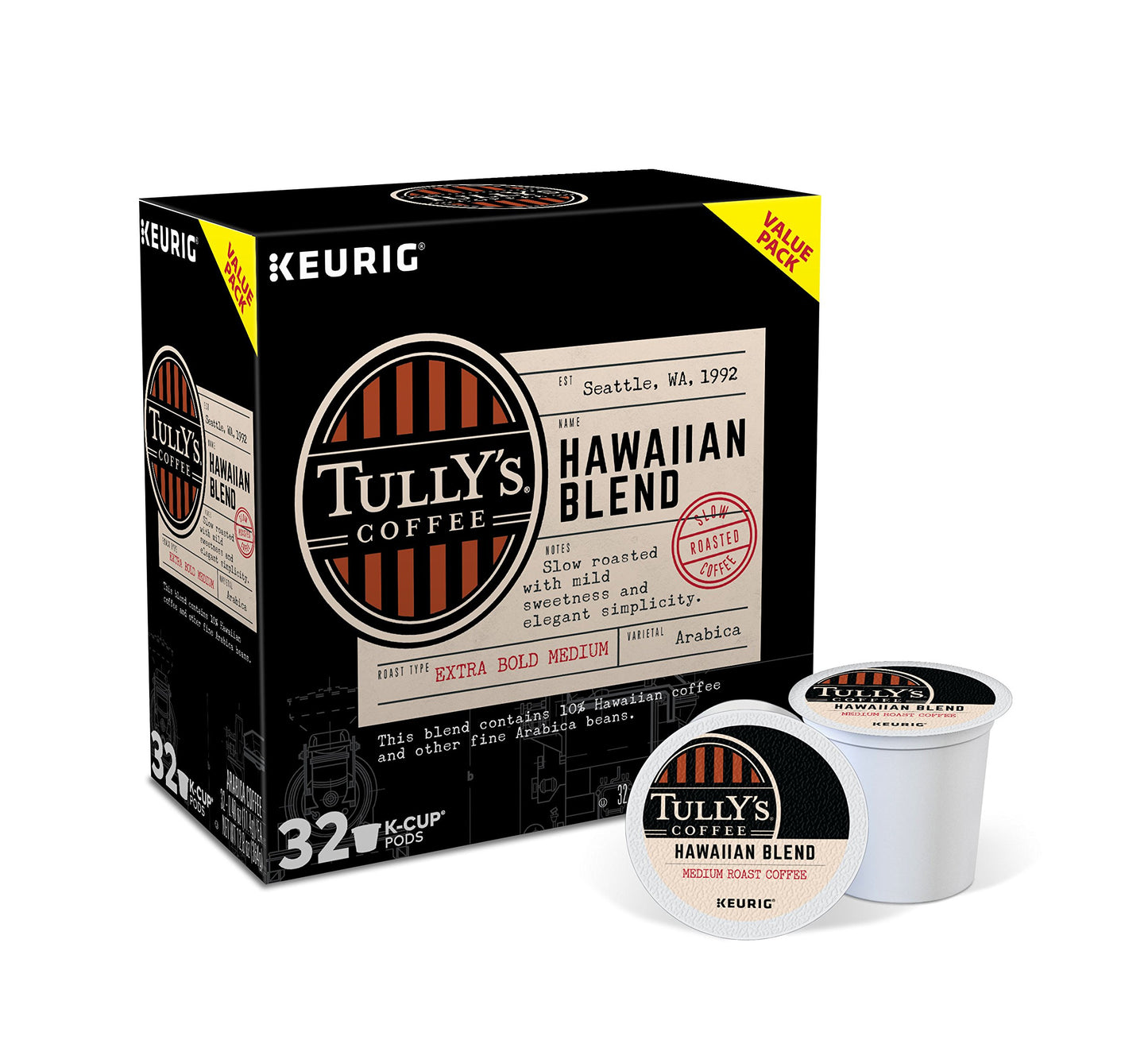 Tully'S Coffee Hawaiian Blend, Medium Roast, Keurig Single-Serve K-Cup Coffee Pods, 32 Count