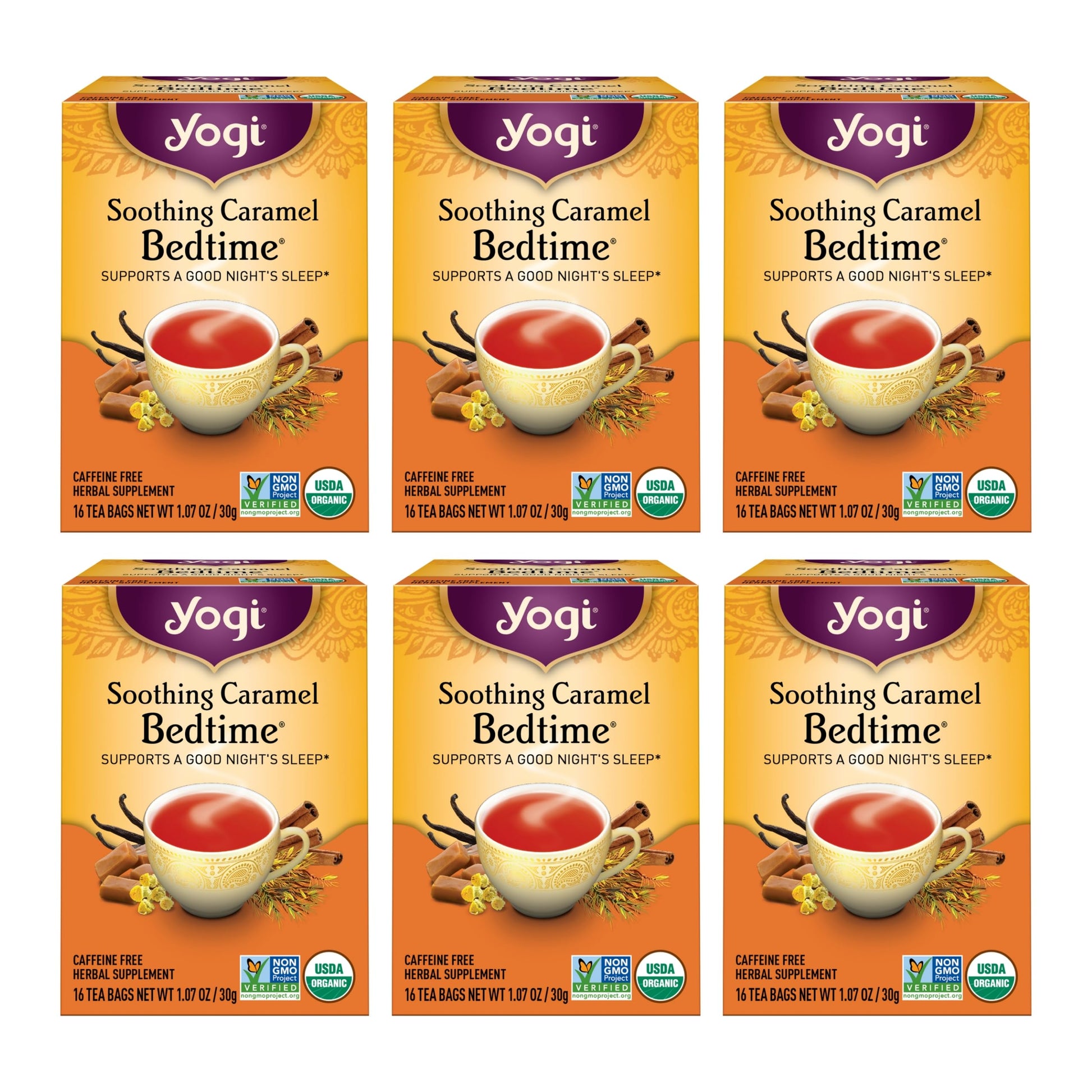 Yogi Tea Soothing Caramel Bedtime Tea - 16 Tea Bags Per Pack (6 Packs) - Calming Sleep Tea - Supports Good Sleep - Includes Cham