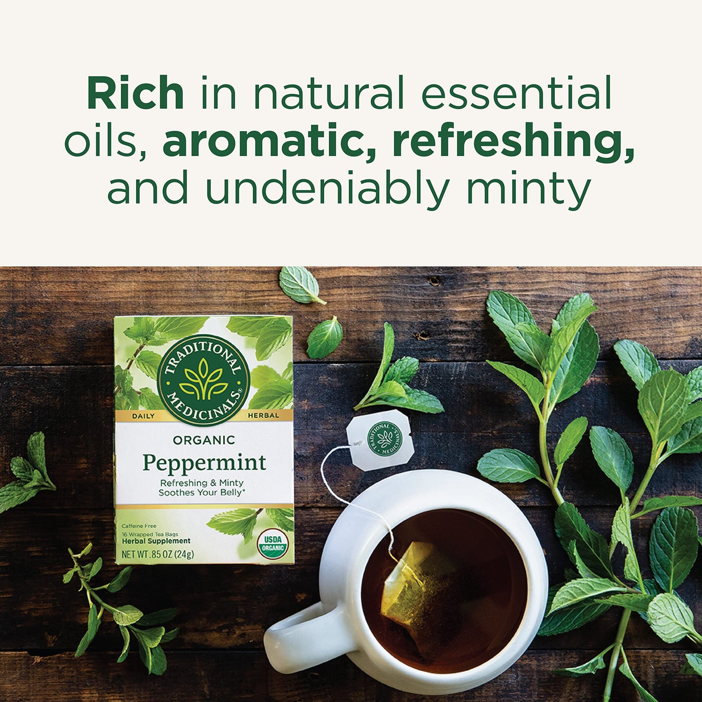 Traditional Medicinals Tea, Organic Peppermint, Soothes Your Belly, Rereshing & Minty, 96 Tea Bags (6 Pack)