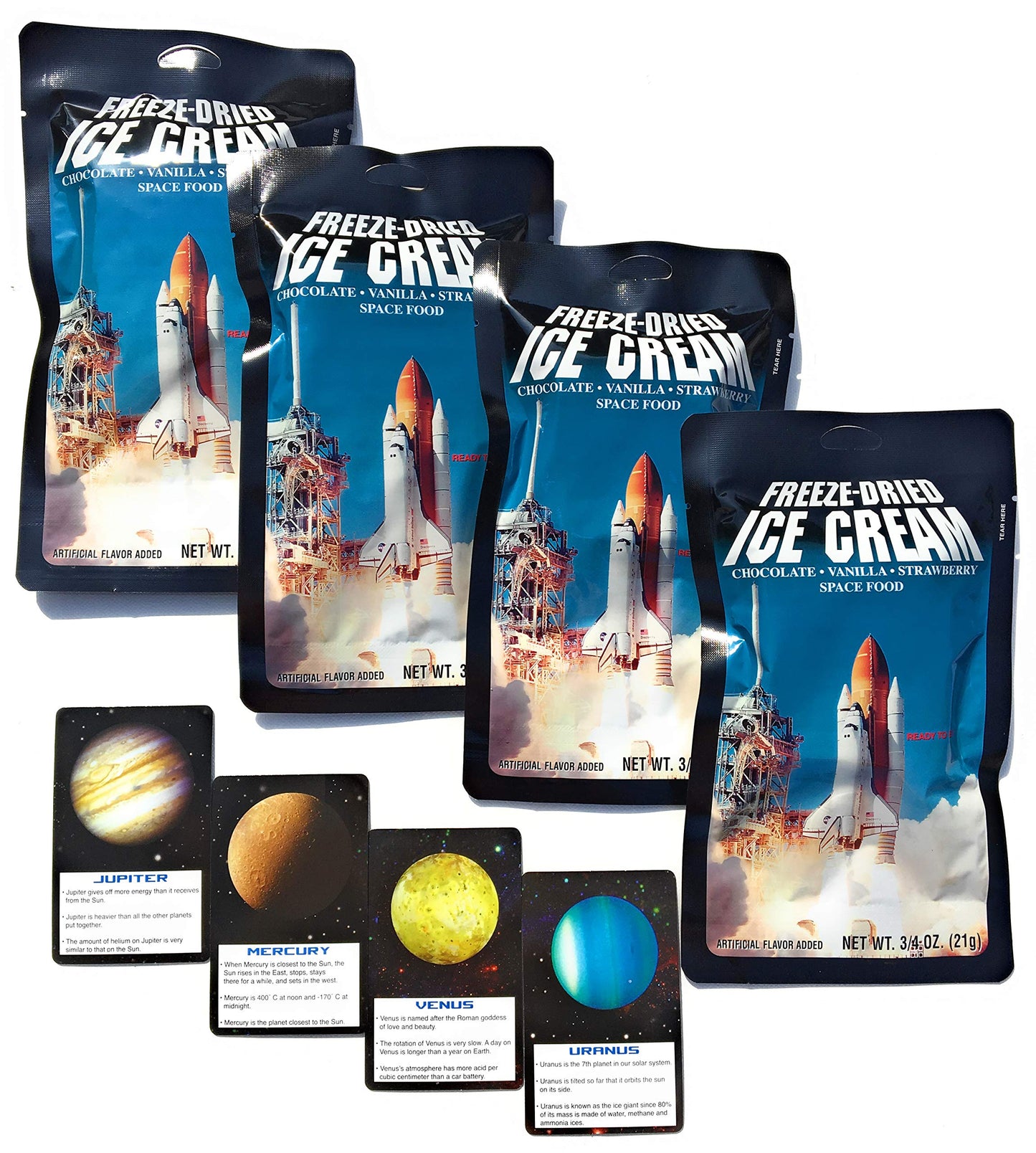 LuvyDuvy Freeze Dried Ice Cream Neapolitan Sandwich (Strawberry-Vanilla-Chocolate) and Cool Space Fact Card Bundle