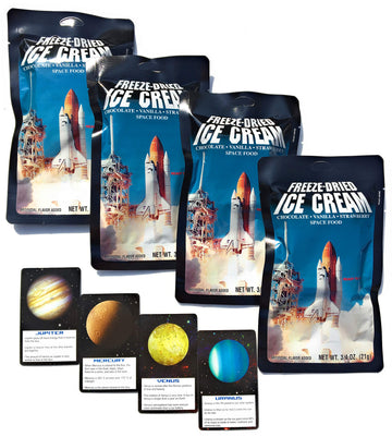 LuvyDuvy Freeze Dried Ice Cream Neapolitan Sandwich (Strawberry-Vanilla-Chocolate) and Cool Space Fact Card Bundle