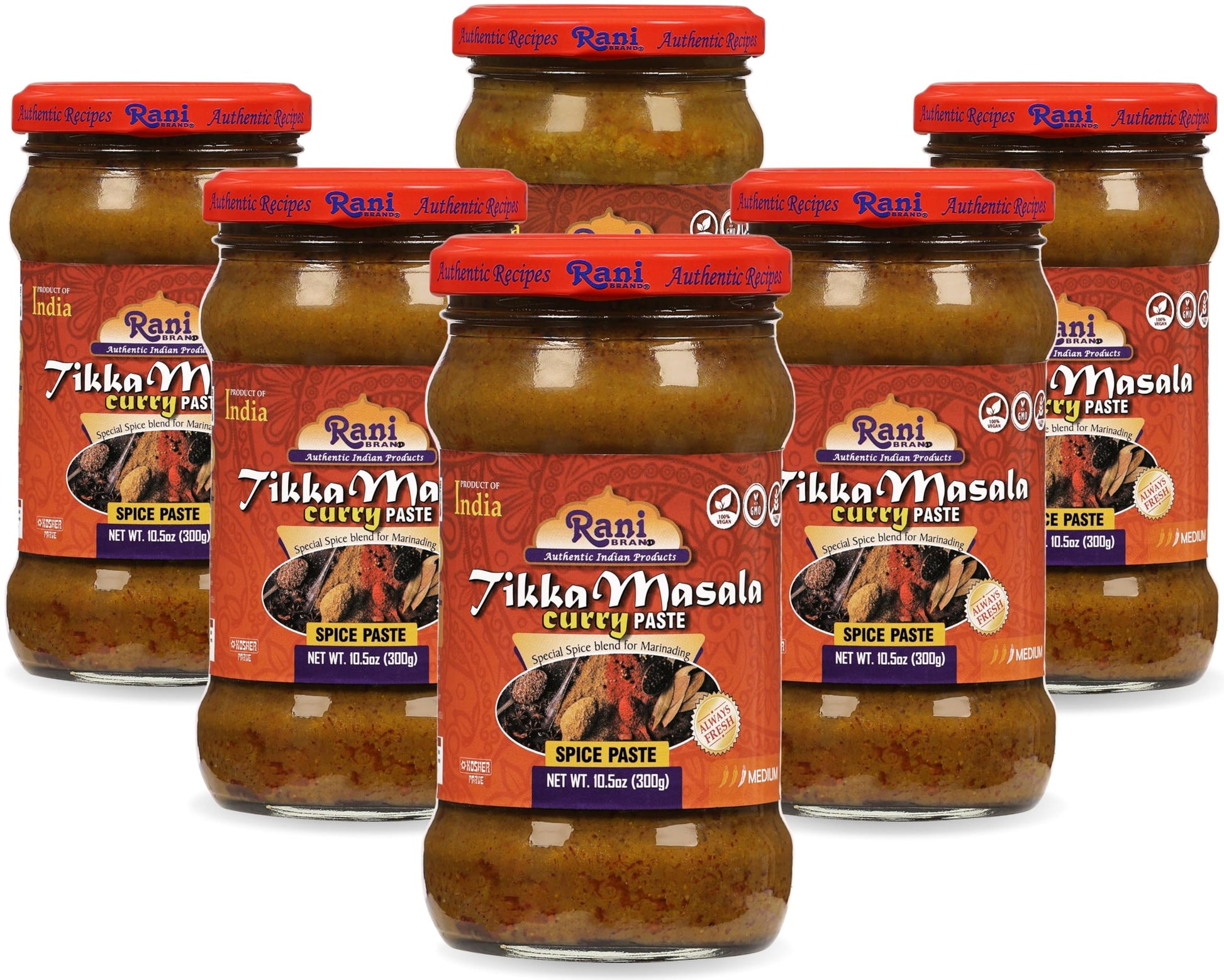 Rani Tikka Masala Cooking Spice Paste 10.5oz (300g) Glass Jar, Pack of 5+1 FREE ~ No Colors | All Natural | NON-GMO | Kosher | V