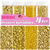 Gold Sprinkles for Cake Decorating, 11.3oz/320g Edible Pearls Rods Star Sprinkles & Gold Sanding Sugar, 4 Jars Large Capacity Gi