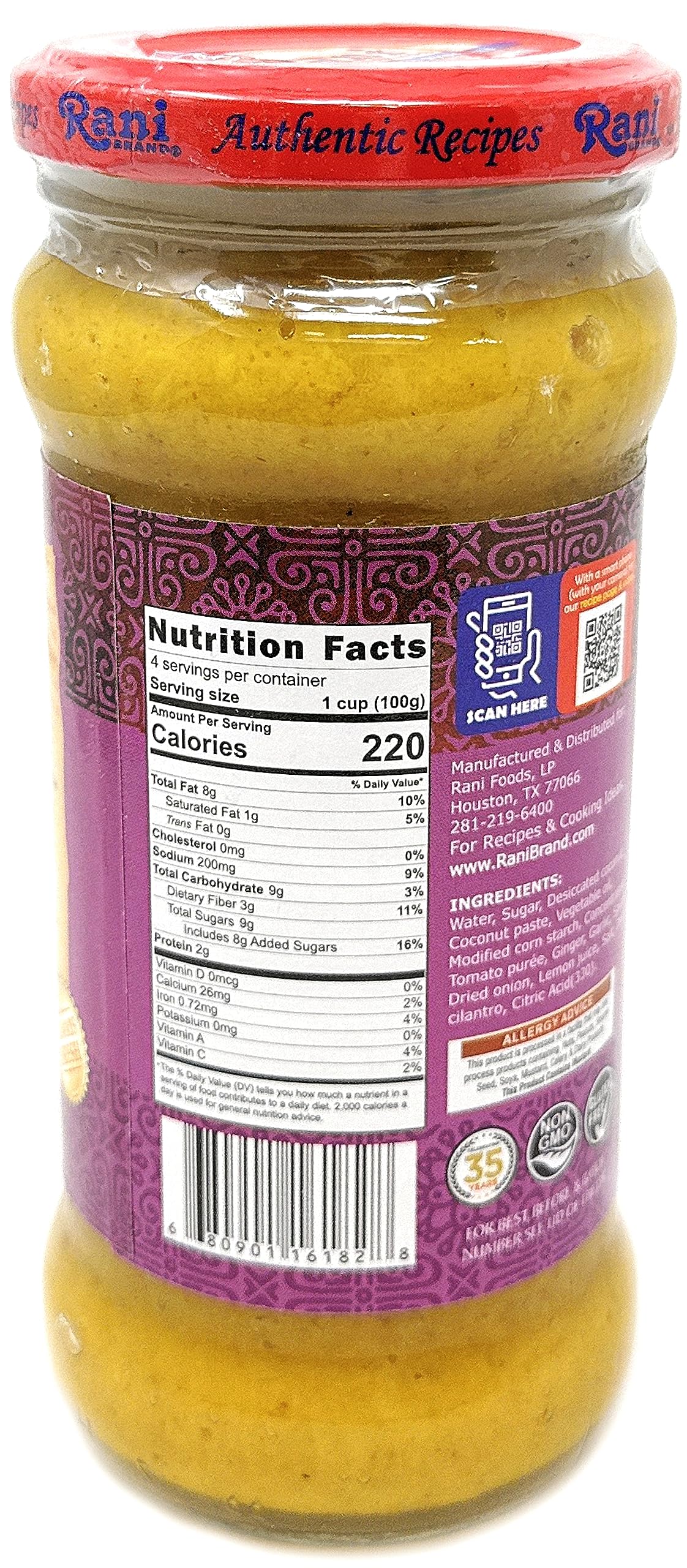 Rani Korma Curry Vegan Simmer Sauce (Rich Coconut, Onion, Garlic & Spices) 14Oz (400G) Glass Jar ~ Easy To Use | Vegan | No Colo