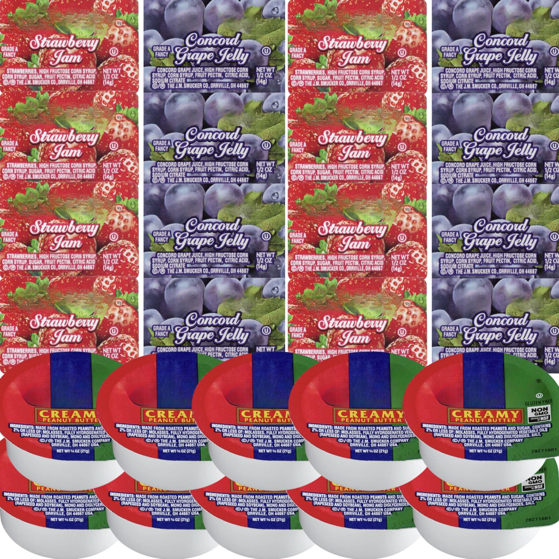 Pack Of 30 Single-Serve Pb&J Cups - 10 Grape Jelly  10 Strawberry Jam  10 Creamy Peanut Butter - Variety Snack Pack For School Lunches  Tpartyl & Camping