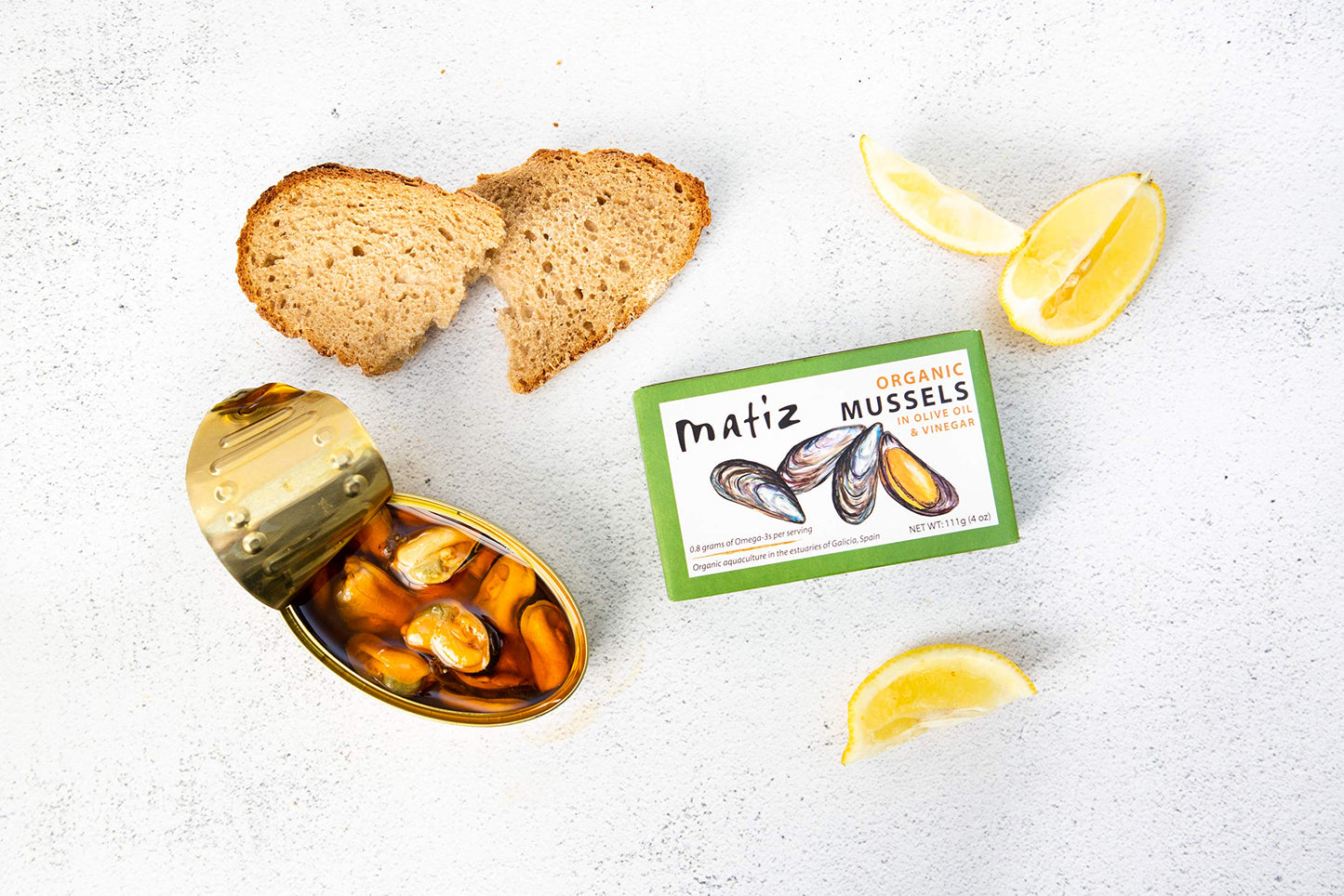 Matiz Mussels in Extra Virgin Olive Oil & Apple Cider Vinegar, 4 oz. (Pack of 2), Handcrafted in Galicia, Spain