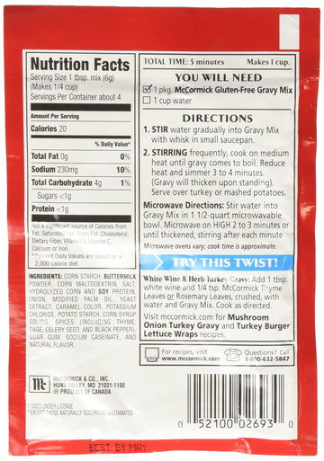 Mccormick Turkey Gravy Mix, Gluten Free, 0.88 Oz (Pack Of 6)