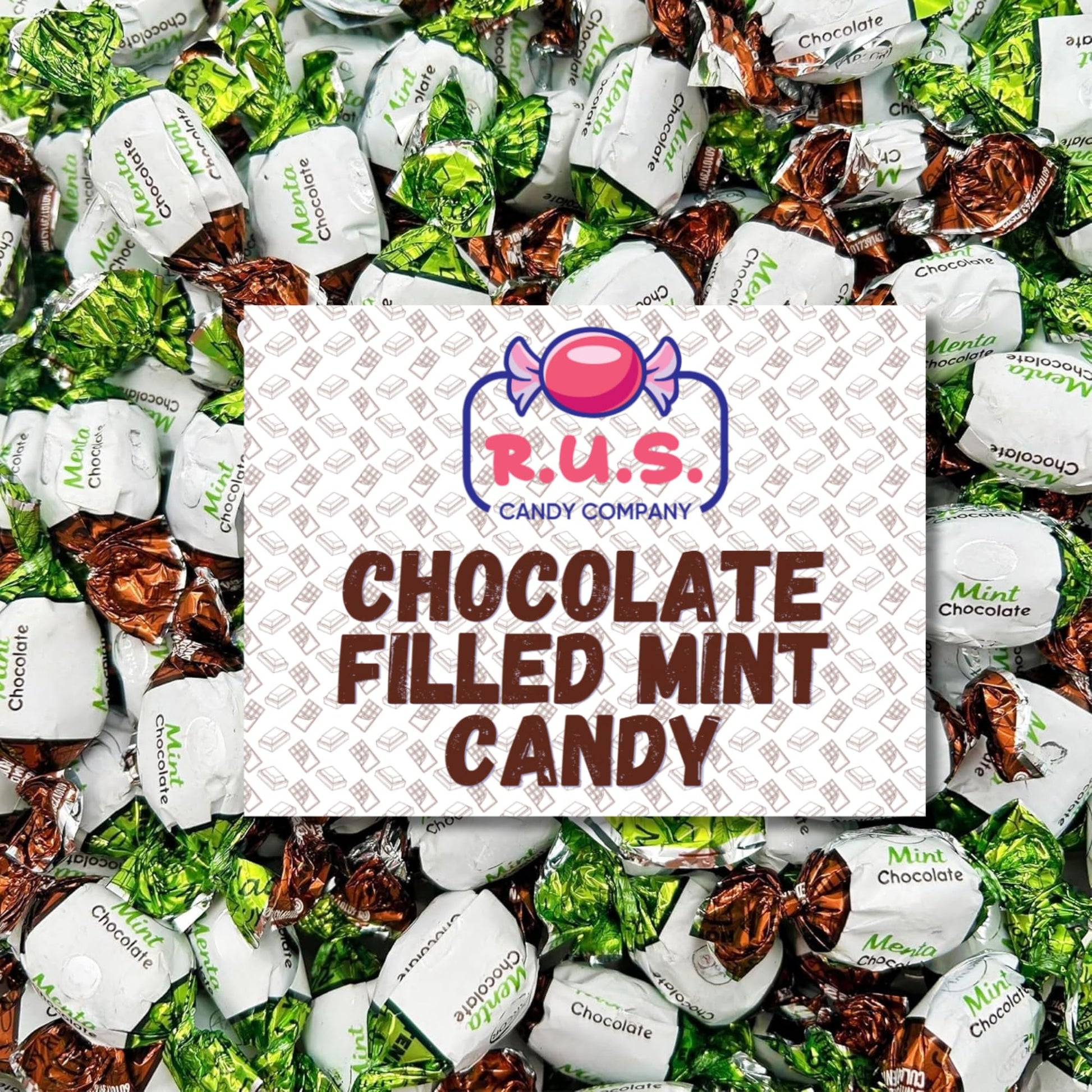 R.U.S. Candy Chocolate Filled Mint Hard Candy - 2 Pound Bag - About 160 Individually Wrapped Pieces