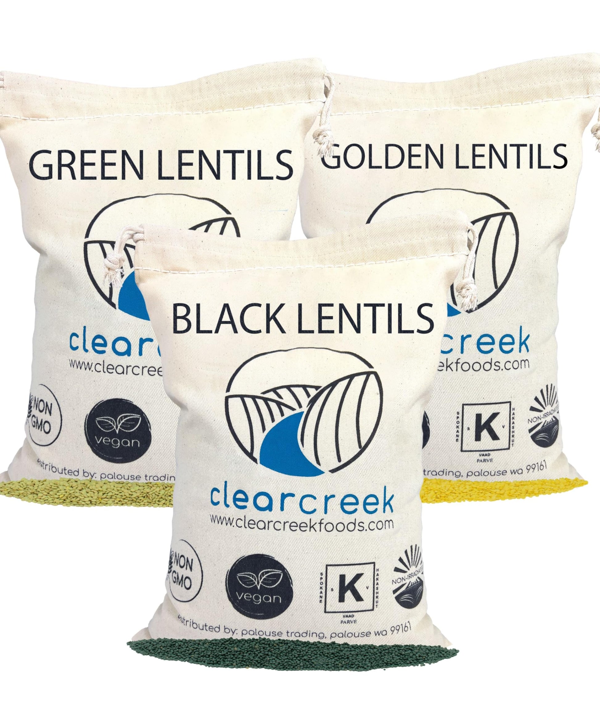 Green Lentils | Black Beluga Lentils | Golden Lentils | 12 LBS Total | Non-GMO | 100% Non Irradiated | Kosher | USA Grown | Vega
