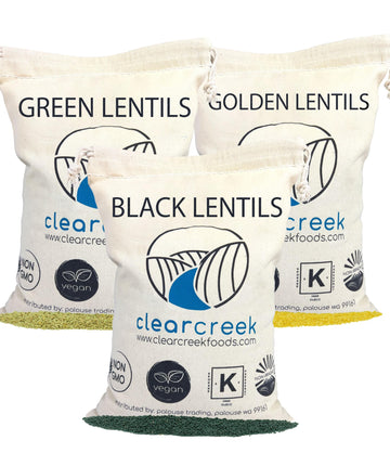 Green Lentils | Black Beluga Lentils | Golden Lentils | 12 LBS Total | Non-GMO | 100% Non Irradiated | Kosher | USA Grown | Vega