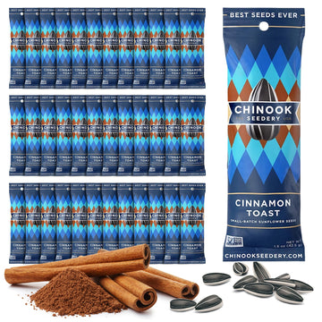 Chinook Seedery Roasted Sunflower Seeds to Eat - 1.5 oz (Pack of 36) Cinnamon Toast - Jumbo Low Sodium Sunflower Seeds Keto Snac