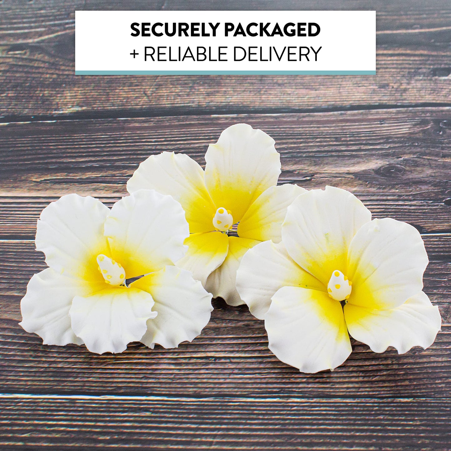 Global Sugar Art Hibiscus Sugar Cake Flowers, White with Yellow, Large 3 Count