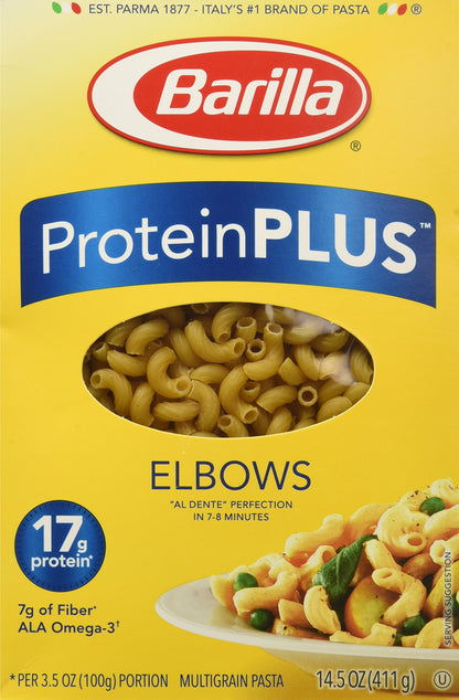 Barilla Protein Plus Pasta, Elbows, 14.5 Ounce(Pack of 8)