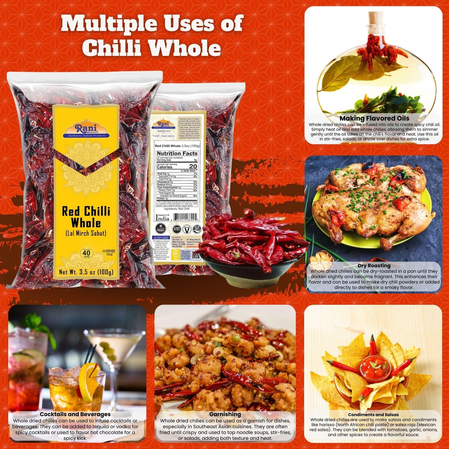 Rani Chilli Whole 3.5Oz (100G) ~ All Natural | Vegan | No Colors | Gluten Friendly | Non-Gmo