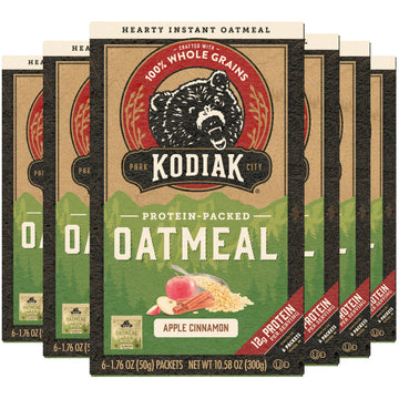 Kodiak Cakes Instant Oatmeal Packets, Apple Cinnamon, High Protein, 100% Whole Grains, 6 Boxes With 6 Packets Each (36 Packets)