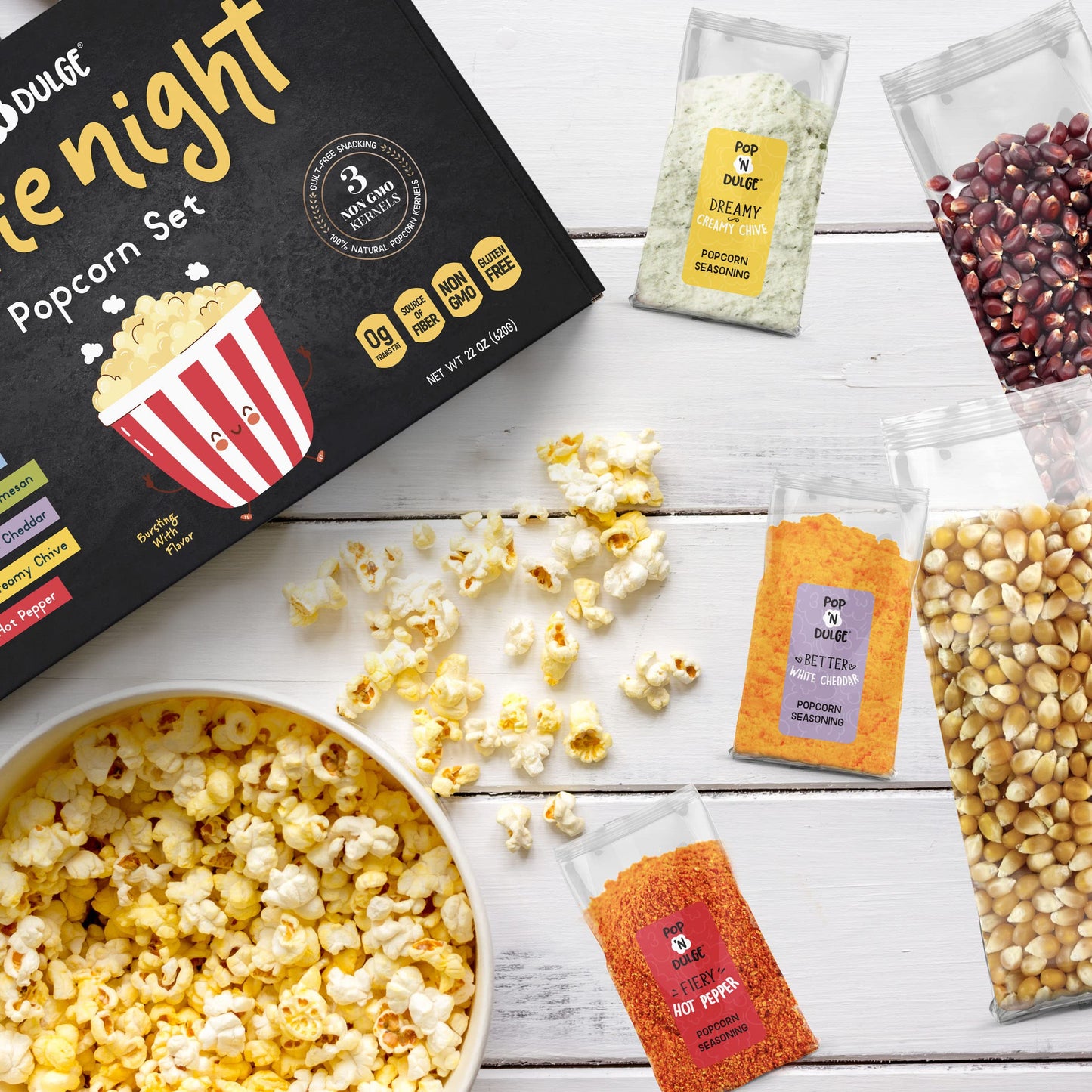 Popcorn Movie Night Supplies Popcorn Kernels Popcorn Seasoning 16 Pack, 5 Gourmet Popcorn Kernels, 5 Popcorn Seasoning Variety P