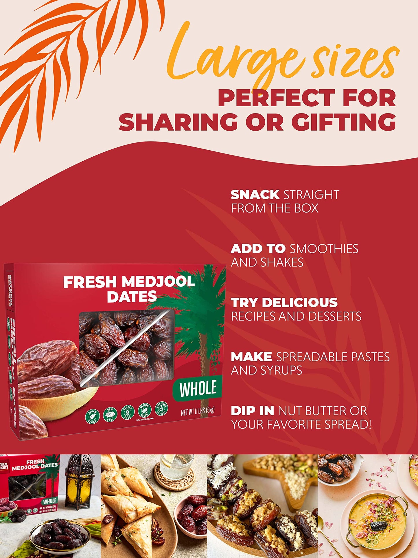 Natural Delights Medjool Dates - Non-GMO, Fiber-Rich Snack, 11 lb Box