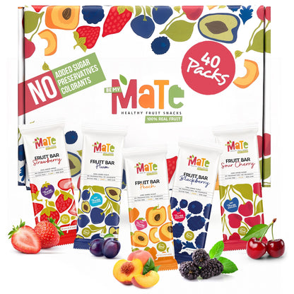 Mate Fruit Bars Variety Pack (40 Pack) - 100% Natural Real Fruit Snacks for Adults and Kids, Healthy Snacks Gluten-Free & Vegan 