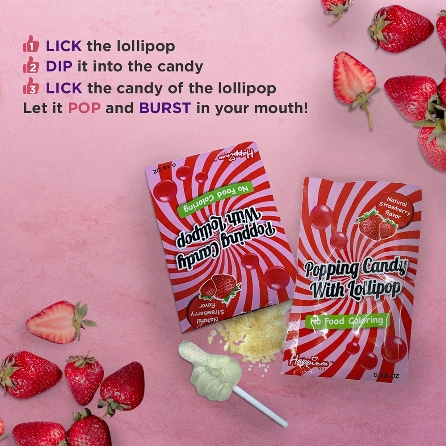 Happiness Usa 50 Pcs Popping Candy With Fun Dip Lollipop - All Natural No Artificial Colors Or Flavors Pop Rocks Candy | Individ
