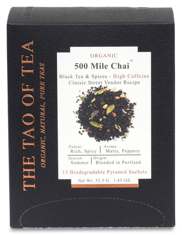 The Tao Of Tea 500 Mile Chai Box Pyramid Sachets, 1.85 Ounce