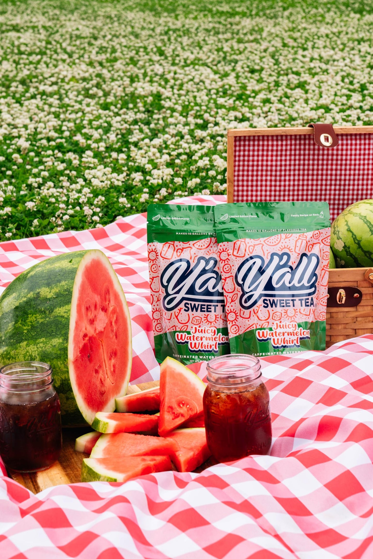 Yall Sweet Tea Watermelon Flavored Iced Tea Bags, 1 Gallon Size, 10 Bags per Pack, Caffeinated, Quick Brew Southern Style