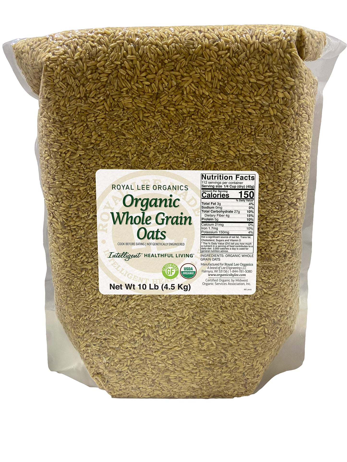 Royal Lee Organics USDA Certified Organic Gluten Free Oat Groats 10lbs (pack of 5)