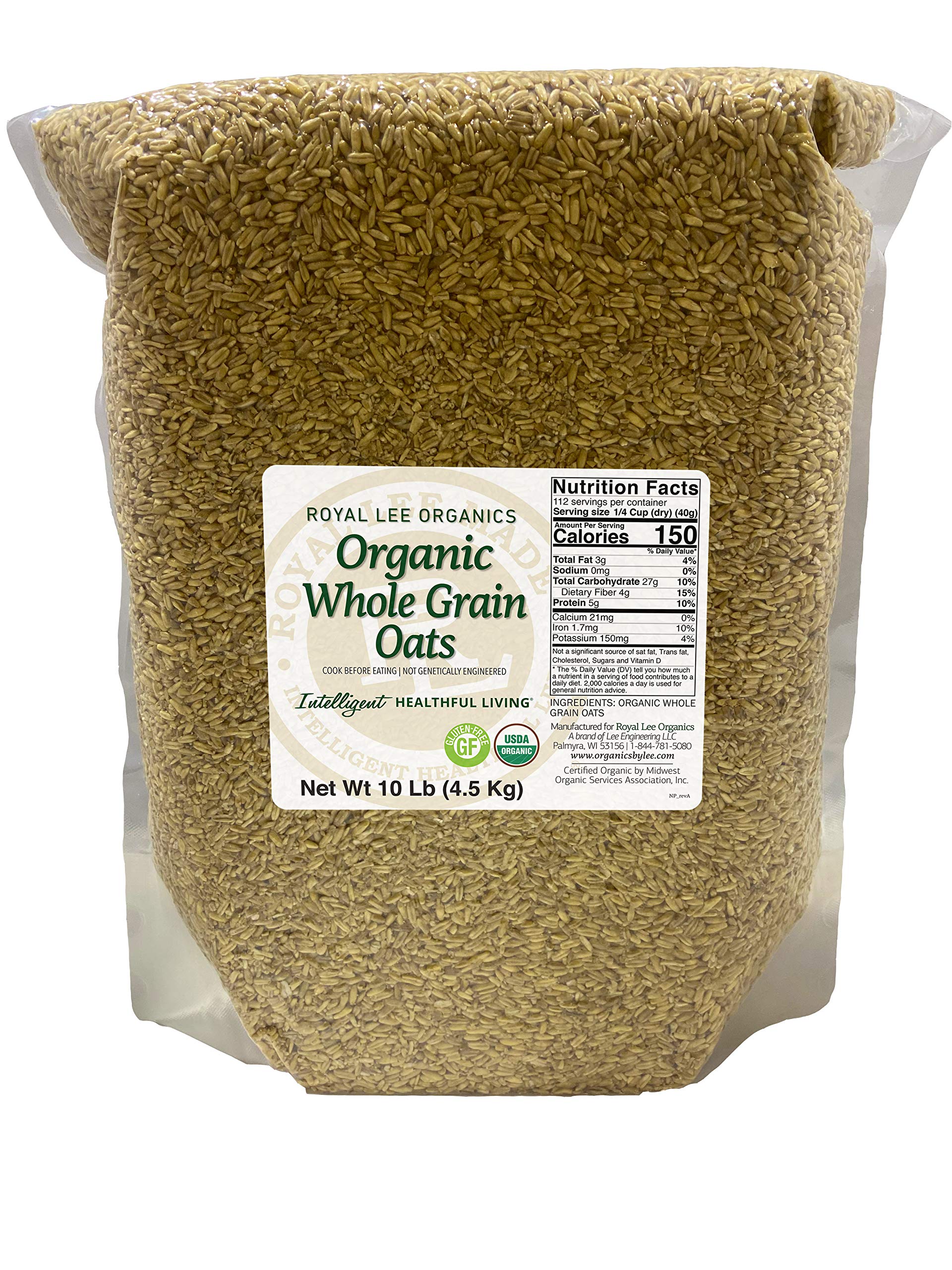 Royal Lee Organics USDA Certified Organic Gluten Free Oat Groats 10lbs (pack of 5)