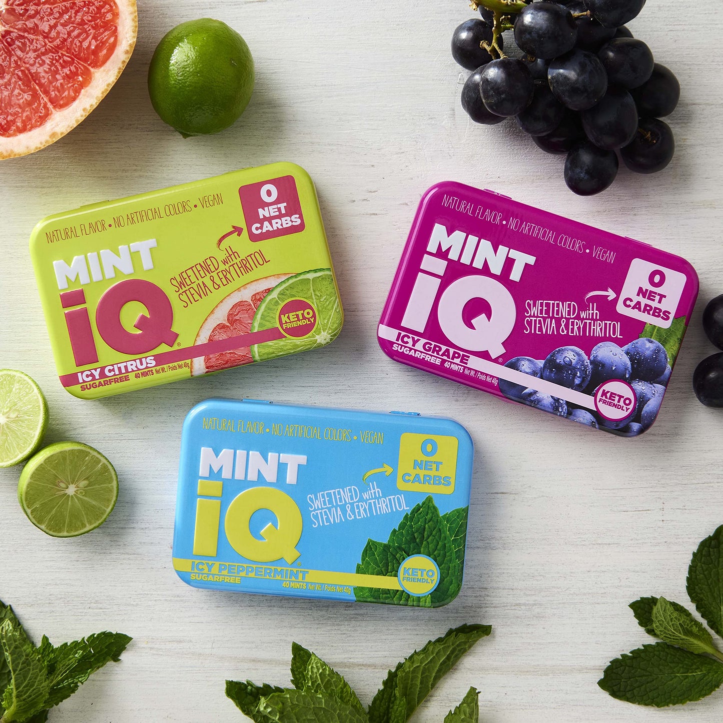 Big Sky Mint Iq Icy Citrus Mint Candy 40 Grams Pack Of 6 Tins In Display Tray - Travel Size Mint Candies Tin - Keto Friendly, Ve