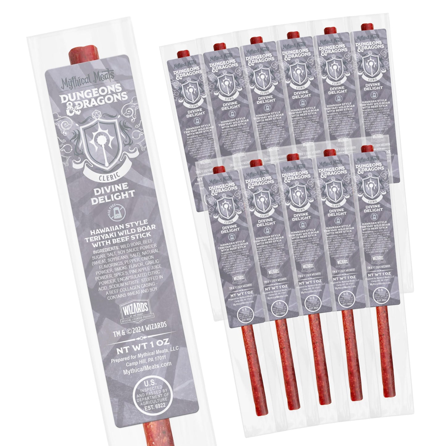 Mythical Meats Dungeons & Dragons Divine Delight (Cleric) - 12 Jerky Sticks - Hawaiian Style Teriyaki Wild Boar with Beef Stick,
