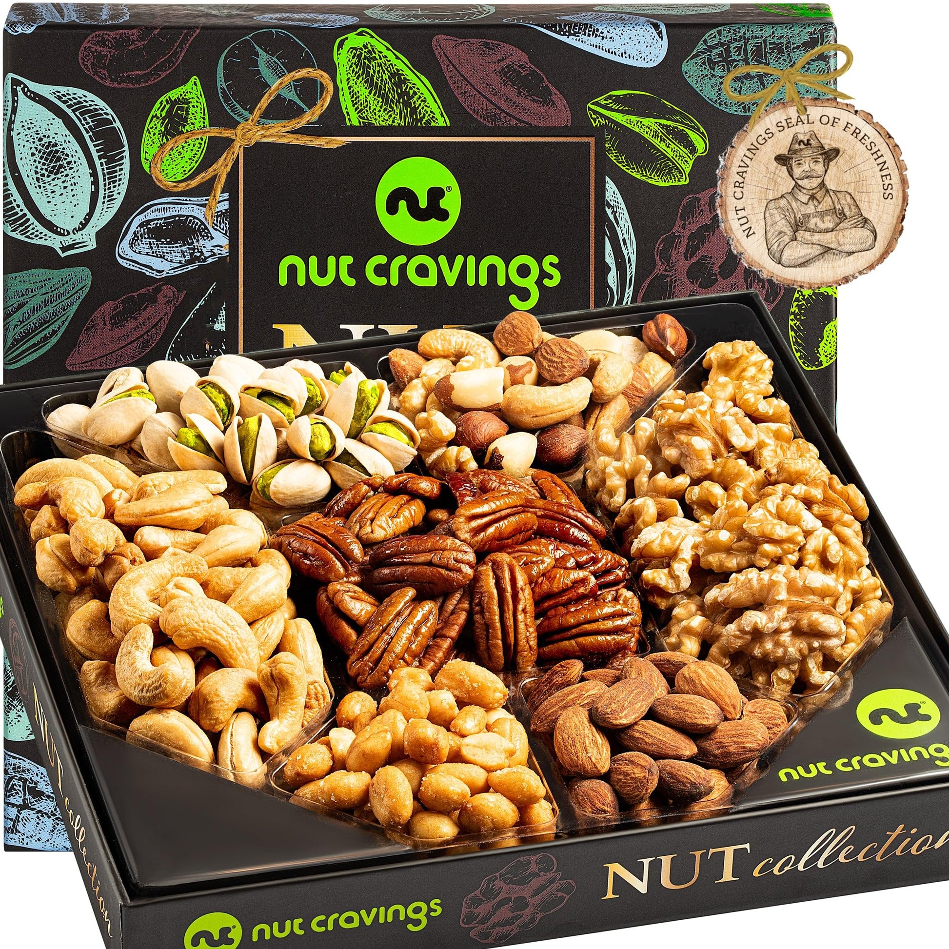 Nut Cravings Gourmet Collection - Rosh Hashana & Shana Tova Nut Collection Gift Basket In Elegant Box (7 Assortments) Arrangemen