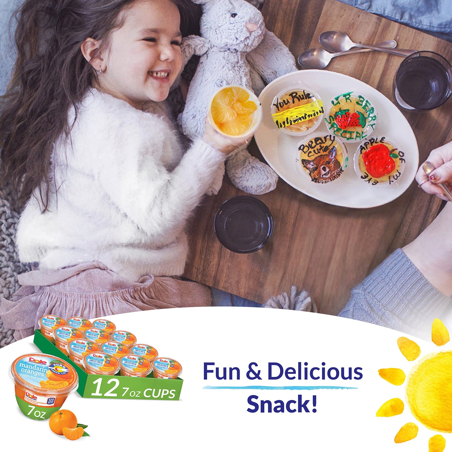 Dole Fruit Bowls Mandarin Oranges In 100% Juice Snacks, 7Oz 12 Total Cups, Gluten & Dairy Free, Bulk Lunch Snacks For Kids & Adults