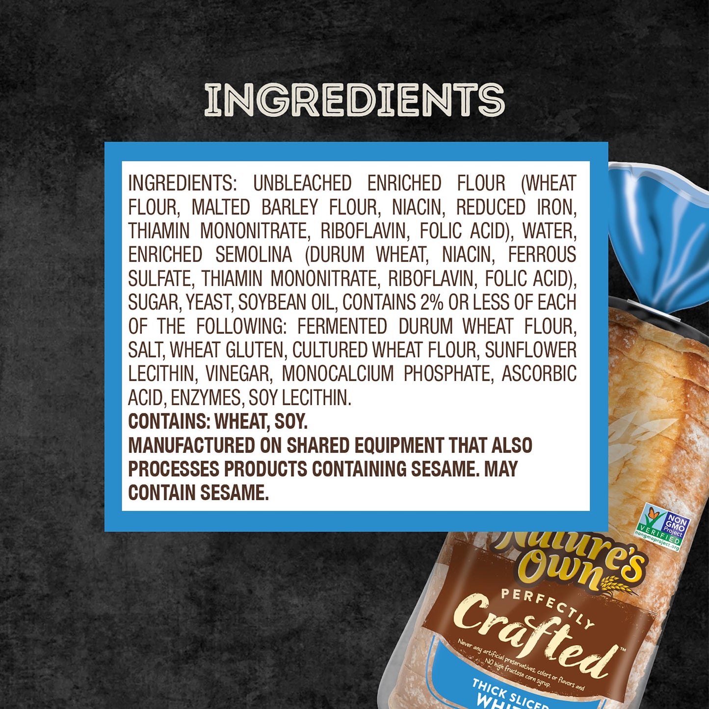 Natures Own Perfectly Crafted White Bread, Thick Sliced Non-GMO Sandwich Bread, 22 oz Loaf