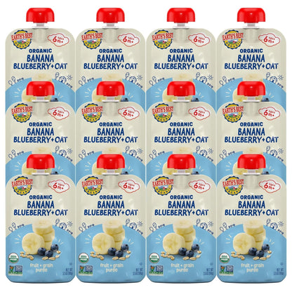 Earths Best Organic Baby Food Pouches, Wholesome Breakfast Puree for Babies 6 Months and Older, Organic Banana Blueberry and Oa